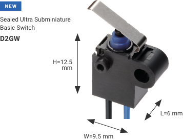 (NEW)Sealed Ultra Subminiature Basic Switch D2GW W9.5 x L6.0 x H12.5mm