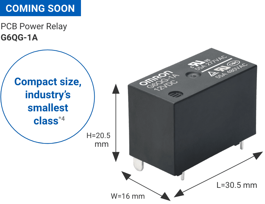 PCB Power Relay G6QG-1A (Compact size, industry's smallest class*4) Size: W16×L30.5×H20.5mm