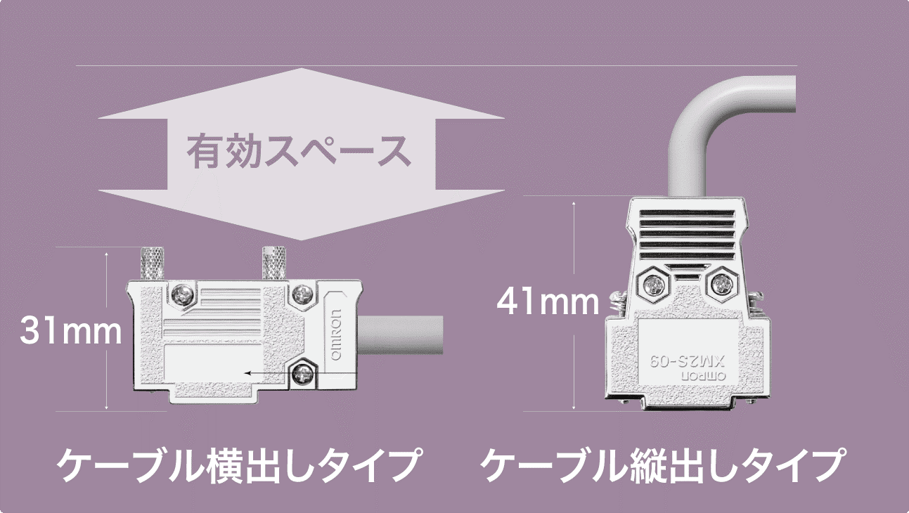 ケーブル縦出しタイプ高さ41mmに対し、ケーブル横出しタイプは高さ31mmで上部に有効スペース