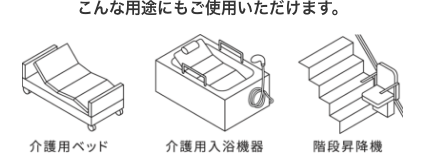 こんな用途にもご使用いただけます。(介護用ベッド/介護用入浴機器/階段昇降機)