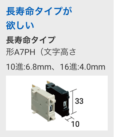長寿命タイプが欲しい 長寿命タイプ形A7PH 文字高さ10進:6.8mm16進:4.0mm