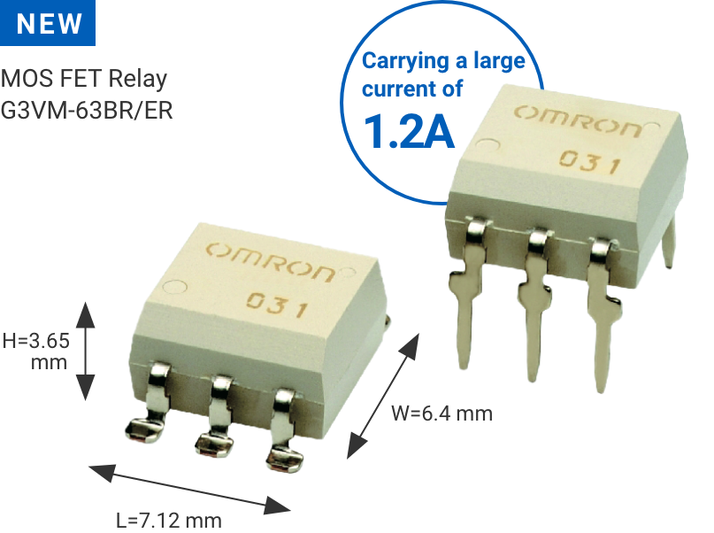 NEW MOSFET Relays G3VM-63BR/ER L7.12mm×W6.4mm×H3.65mm (Carrying a large current of 1.2 A)