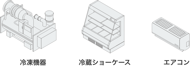 冷凍機器、冷蔵ショーケース、エアコン