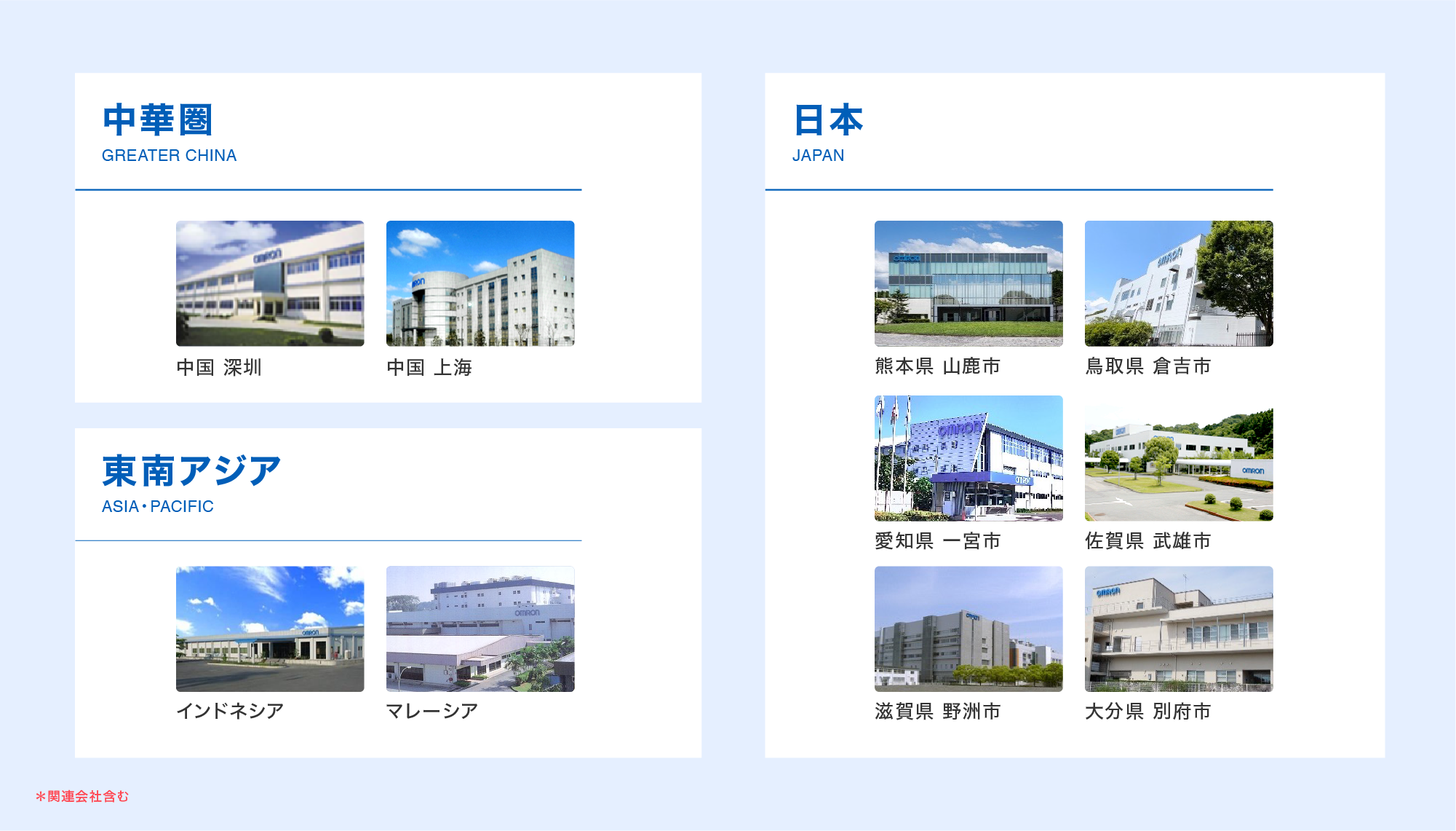 中華圏(中国 深圳 / 中国 上海)、日本(熊本県山鹿市 / 鳥取県倉吉市 / 愛知県一宮市 / 佐賀県武雄市 / 滋賀県野洲市 / 大分県別府市)、東南アジア(インドネシア / マレーシア)