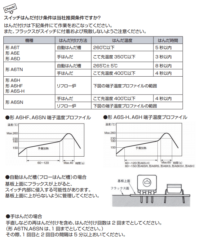 ディップスイッチのはんだ付け条件