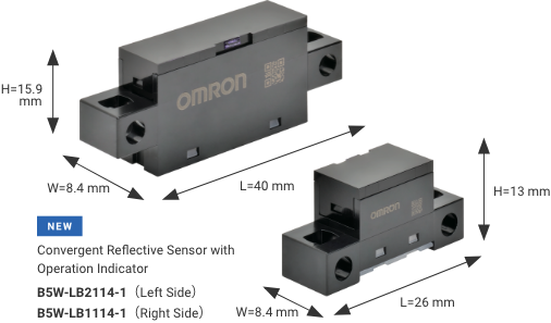 ［NEW］Convergent Reflective Sensor with Operation Indicator B5W-LB2114-1:W8.4 x L40 x H15.9 mm / B5W-LB1114-1:W8.4 x L26 x H13 mm