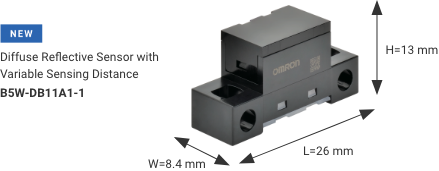 ［NEW］Diffuse Reflective Sensor with Variable Sensing Distance B5W-DB11A1-1: W8.4 x L26 x H13 mm