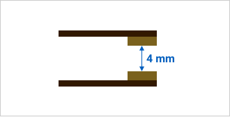 Diagram of minimum mounting clearance between high-power relays to manage thermal load.