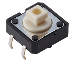 Diagram showing a side-actuated tactile switch for edge-of-board mounting applications.
