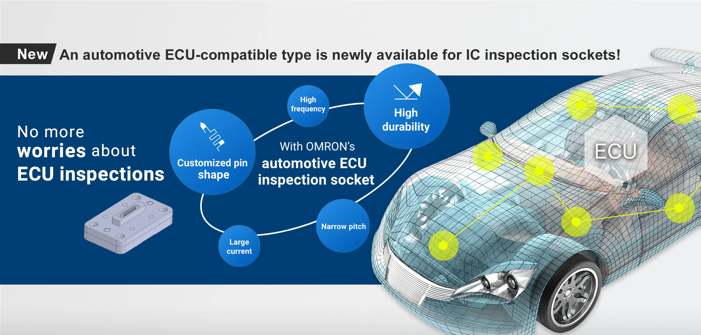 New: An automotive ECU-compatible type is newly available for IC inspection sockets! No more worries about ECU inspections