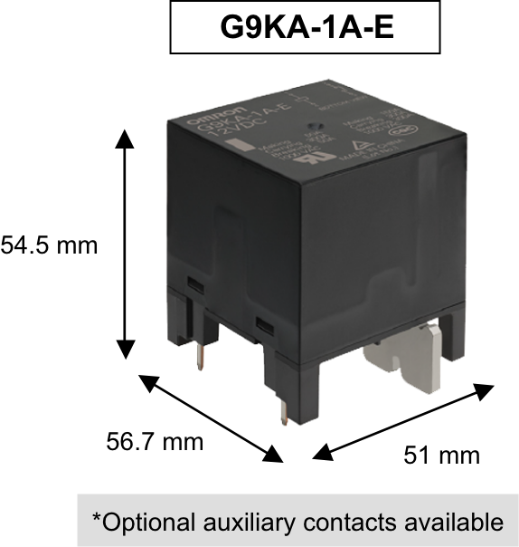 G9KA-1A-E 54.5 mm✕56.7 mm✕51 mm *Optional auxiliary contacts available